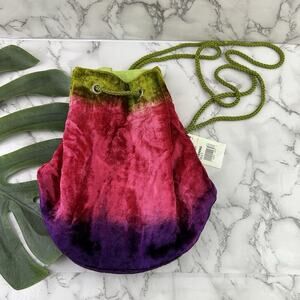 Mervyns Vintage Y2k Velvet Backpack New Pink Purple Ombre Drawstring Bag Purse